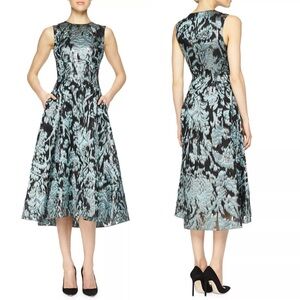 LELA ROSE Metallic IKAT FIL COUPE FULL SKIRT Mint Black Dress